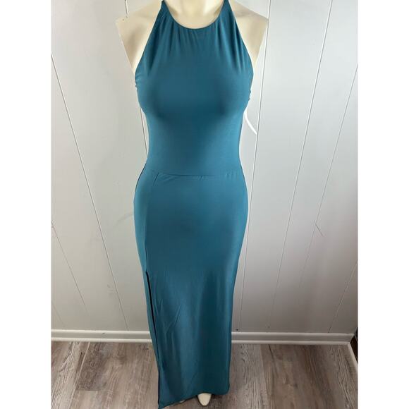 LOVE X DESIGN NWOT Slinky Halter Maxi Dress in Atlantic blue. Size M - Picture 4 of 8